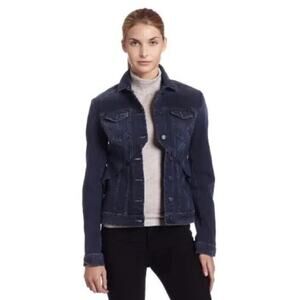 7 For All Mankind Women Small Darted Jean Jacket Pockets Dark Wash Blue